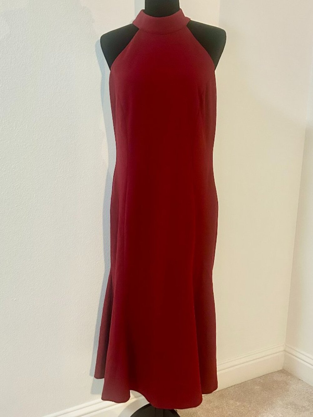 Lulus Wine Red Backless Halter Midi Dress Curve Hugging Cocktail Special Event X